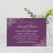 Plum Purple & Silver Wedding Rehearsal & Dinner 招待状 (スタンド正面)
