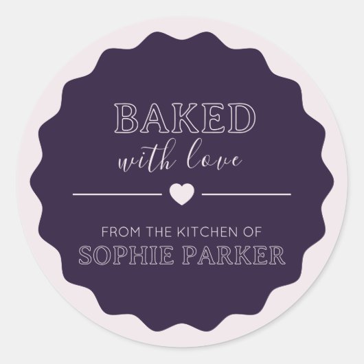 Plum Purple Simple Baked With Love Scallop Sticker ラウンドシール (正面)