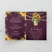 Plum Purple Sunflowers Mason Jar QR Code Wedding 招待状 (内部)