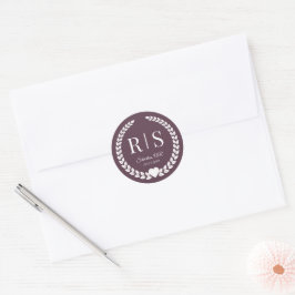 Plum Purple Wedding Monogram Initials ラウンドシール