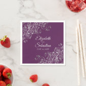 Plum Purple with Silver Frills Elegant Wedding スタンダードカクテルナプキン (インサイチュ)