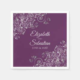 Plum Purple with Silver Frills Elegant Wedding スタンダードカクテルナプキン