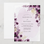 Plum Resplendent Watercolor Wedding 招待状 (正面/裏面)