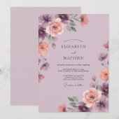 Plum Romantic Watercolor Wedding 招待状 (正面/裏面)
