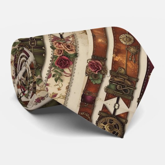 Plum Roses Mechanical Steampunk  ネクタイ (ロール)