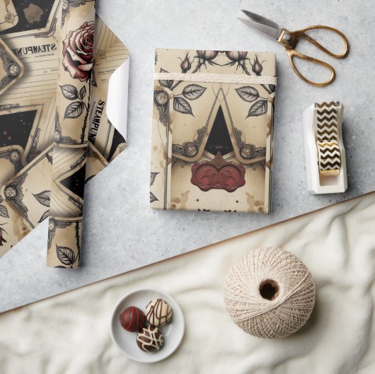 Plum Roses Mechanical Steampunk  ラッピングペーパー (クラフト)