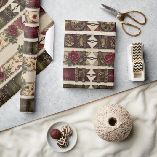 Plum Roses Mechanical Steampunk Wrapping Paper ラッピングペーパー (クラフト)