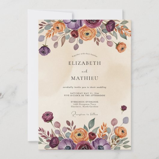 Plum Rustic Bohemian Wedding 招待状 (正面)