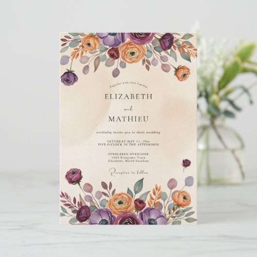 Plum Rustic Bohemian Wedding 招待状 (スタンド正面)