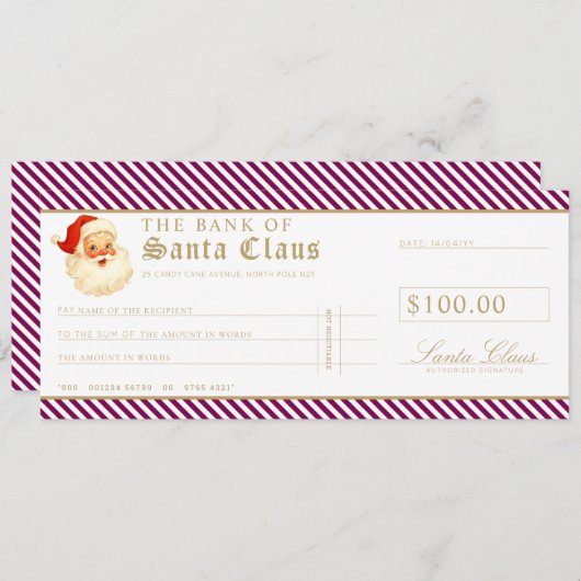 Plum Santa Cheque Gift Voucher Card 招待状 (正面/裏面)