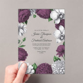 Plum & Silver Modern Botanical Wedding アクリル招待状 (インサイチュ (ポータブル))