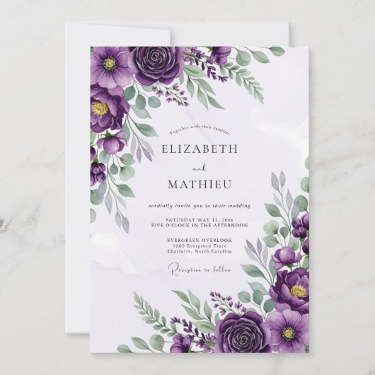 Plum Sophisticated Spring Wedding 招待状 (正面)