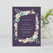 Plum Teal Botanical Romantic Wedding 招待状 (スタンド正面)