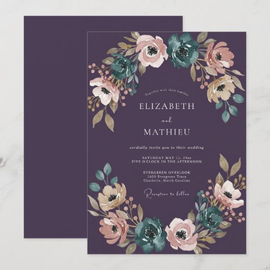 Plum Velvety Fall Wedding 招待状 (正面/裏面)