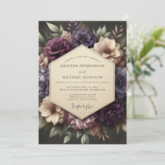 Plum Victorian Bloom Wedding 招待状 (スタンド正面)