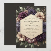 Plum Victorian Bloom Wedding 招待状 (正面/裏面)