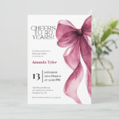 Plum Watercolor Bow Birthday  Invitation 招待状 (スタンド正面)
