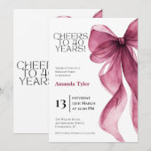Plum Watercolor Bow Birthday  Invitation 招待状 (正面/裏面)