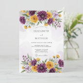 Plum Yellow Dazzling Floral Wedding 招待状 (スタンド正面)