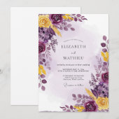 Plum Yellow Luscious Botanical Wedding 招待状 (正面/裏面)