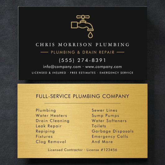 Plumber Black & Gold Metallic Minimalist 名刺