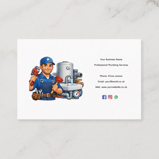 Plumber Business Card Template – Professional Edit 名刺 (正面)