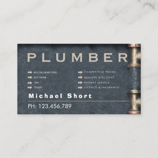Plumber Business Card with Pipe DetaiI 名刺 (正面)