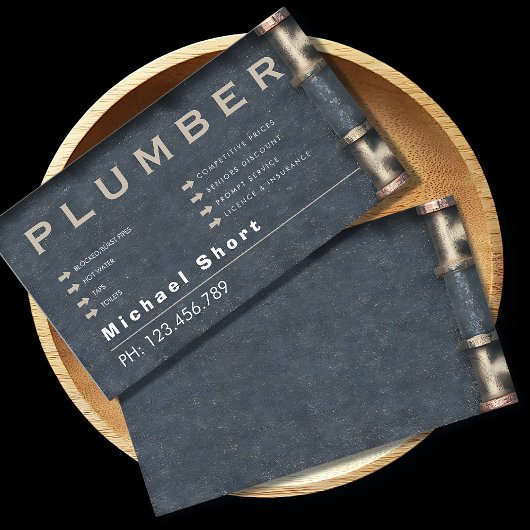 Plumber Business Card with Pipe DetaiI 名刺