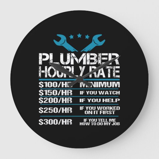 plumber installer fitter Funny Hourly Rate gift id ラージ壁時計 (正面)