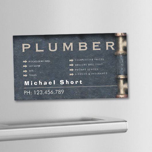 Plumber Magnetic Business Card with Pipe DetaiI マグネット名刺