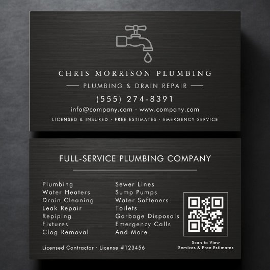 Plumber QR Code Faucet Water Drop Icon 名刺