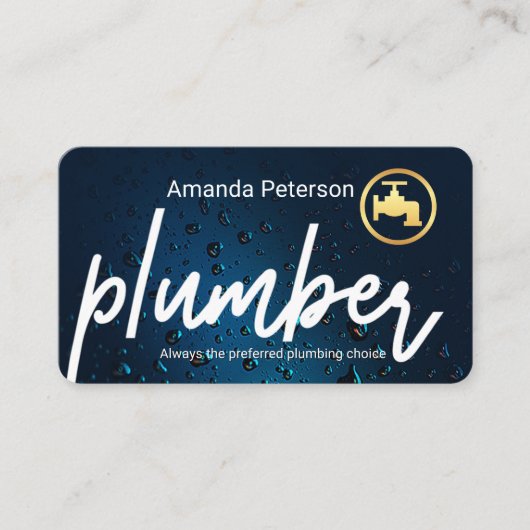Plumber Signage In Blue Waterdrops 名刺 (正面)