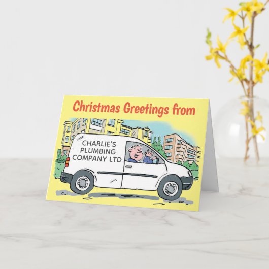 Plumbing Business Name on Van Christmas Card カード (黄色い花)