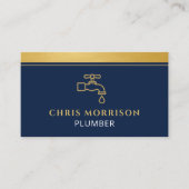 Plumbing Company QR Code Navy Blue Gold 名刺 (正面)