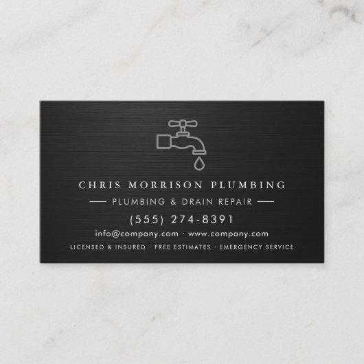 Plumbing Company QR Code Silver Black Metallic  名刺 (正面)