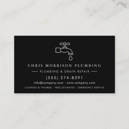 Plumbing Company Silver Metallic QR Code 名刺 (正面)