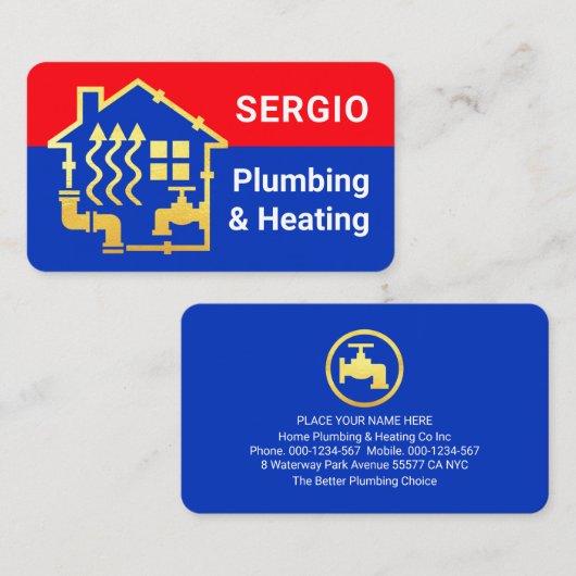 Plumbing Heating Gold Pipe Home 名刺 (正面/裏面)