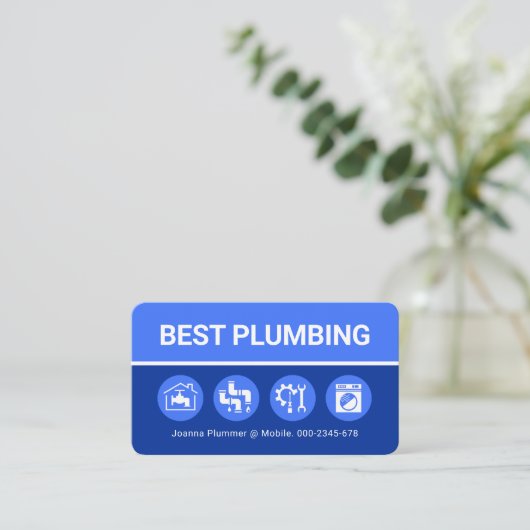 Plumbing Icons On Blue Shade Layers 名刺 (スタンド正面)