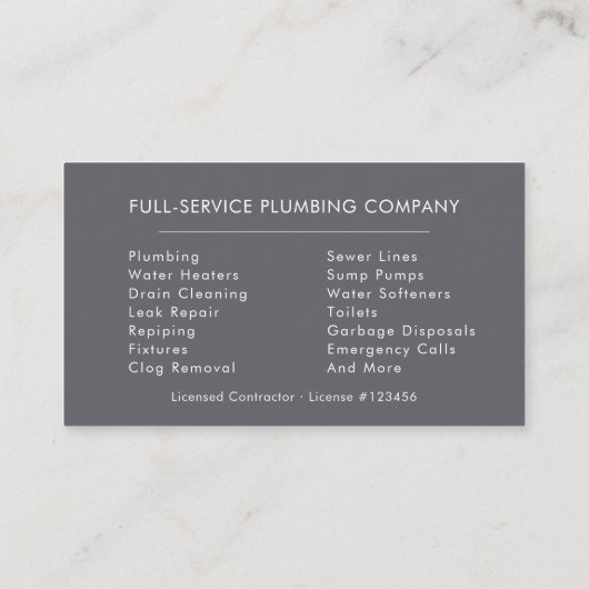 Plumbing Plumber Gray Silver Minimalist 名刺 (裏面)
