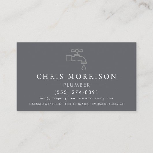 Plumbing Plumber Gray Silver Minimalist 名刺 (正面)