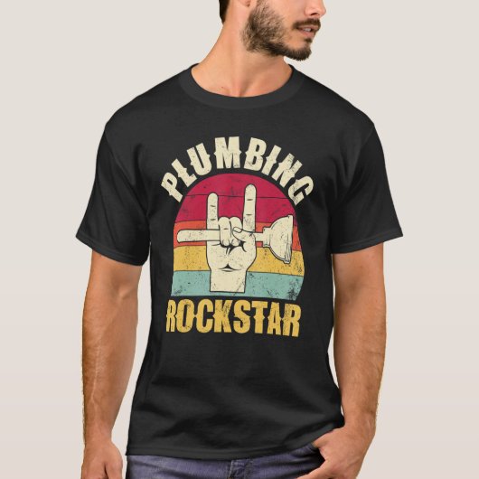 Plumbing rockstar, funny plumber, toilet plunger h tシャツ (正面)