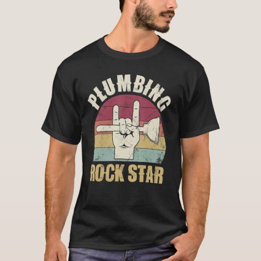 Plumbing rockstar, funny plumber, toilet plunger h tシャツ (正面)