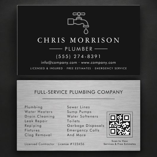 Plumbing Service and Repair Plumber QR Code 名刺