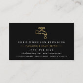 Plumbing  Service Black & Gold QR Code 名刺 (正面)