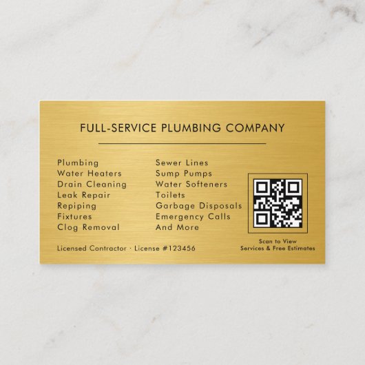 Plumbing Service Plumber QR Code 名刺 (裏面)