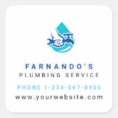 Plumbing Service Water Drop Logo Plumber Business スクエアシール (正面)