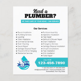 Plumbing Service Water Drop Logo Plumber Business チラシ