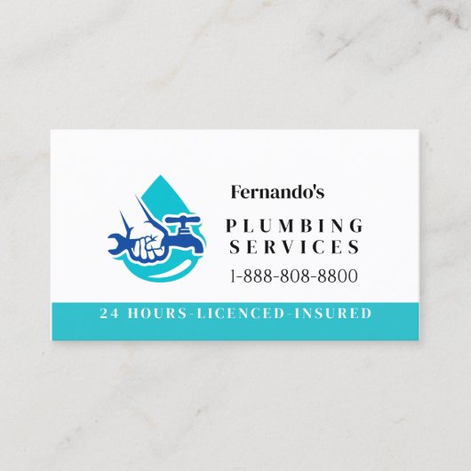 Plumbing Service Water Drop Logo Plumber Business 名刺 (正面)
