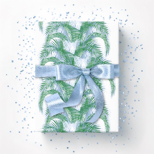 Plume Palm Fronds in Blue and Green ラッピングペーパー