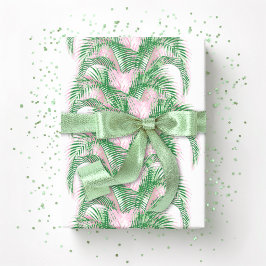 Plume Palm Fronds in Pink and Green ラッピングペーパー